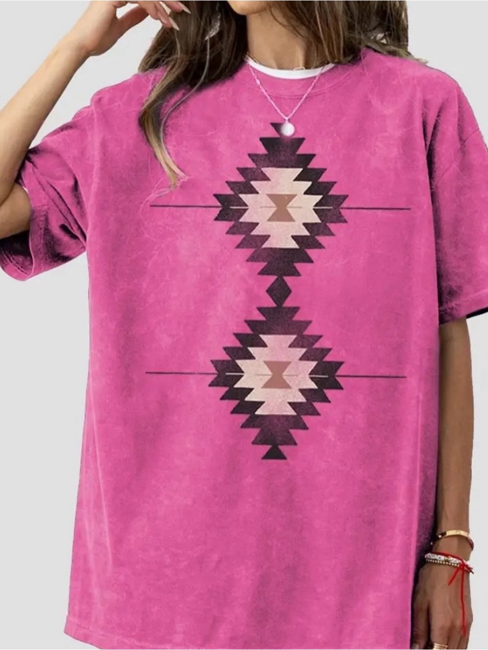 Women’s oversized Pink Aztec Graphic Tee